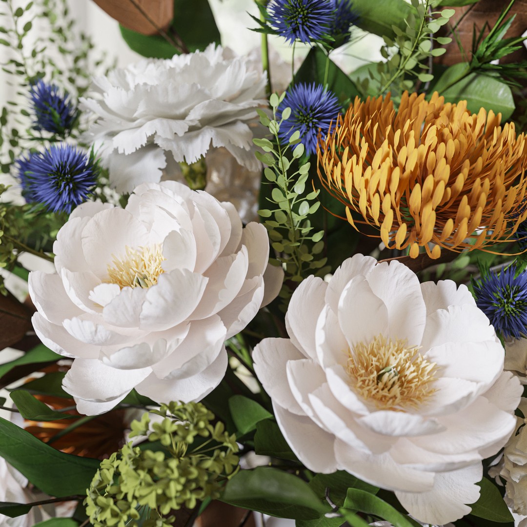 Flower Set 067 3D Model – Magnolia, Peony, Carnation, FBX - View 5