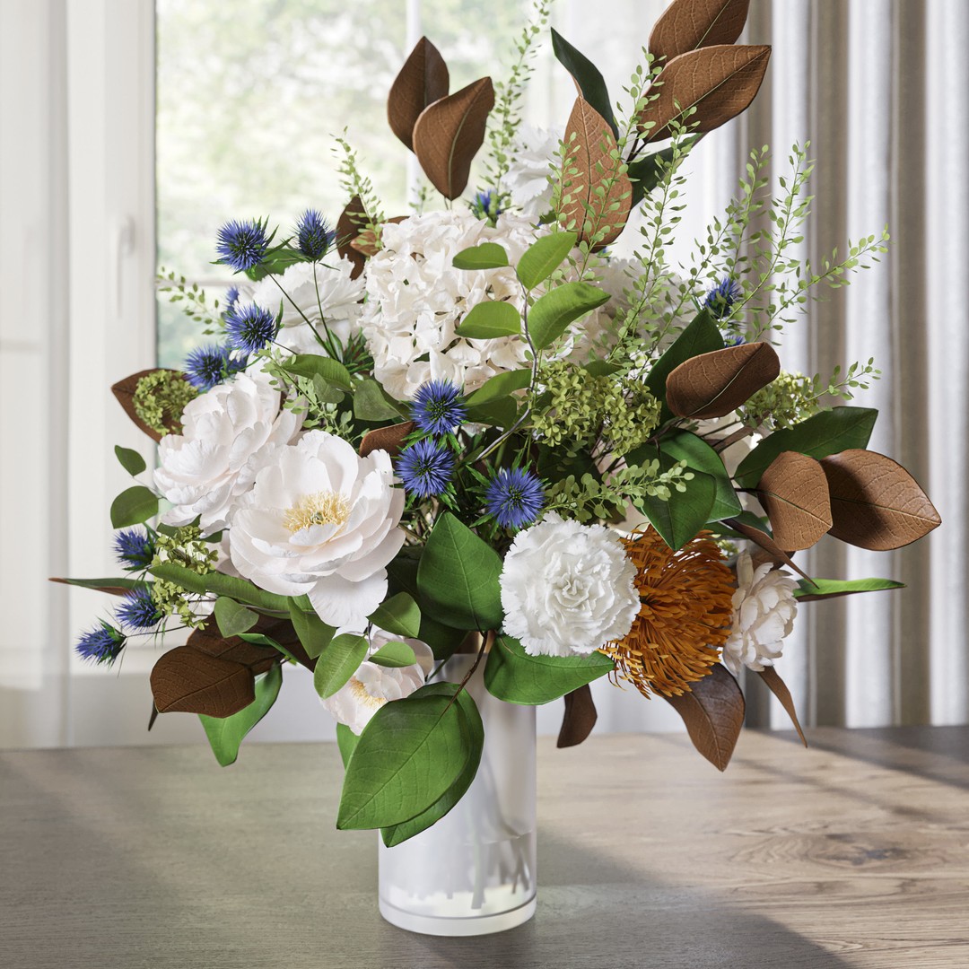 Flower Set 067 3D Model – Magnolia, Peony, Carnation, FBX - View 6