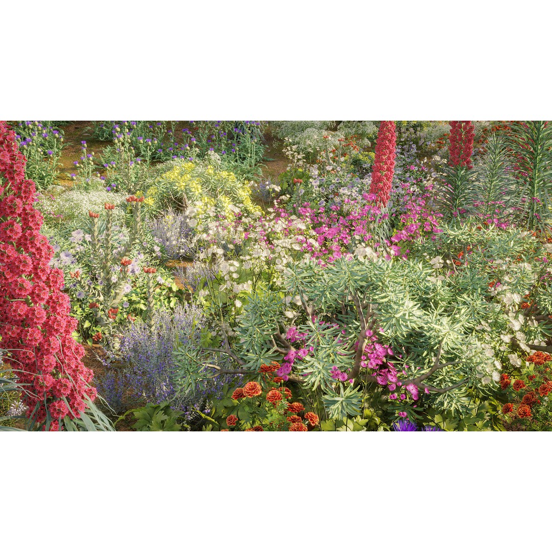 Mediterranean Garden 3D Model – Diverse Plant Collection, FBX - View 5