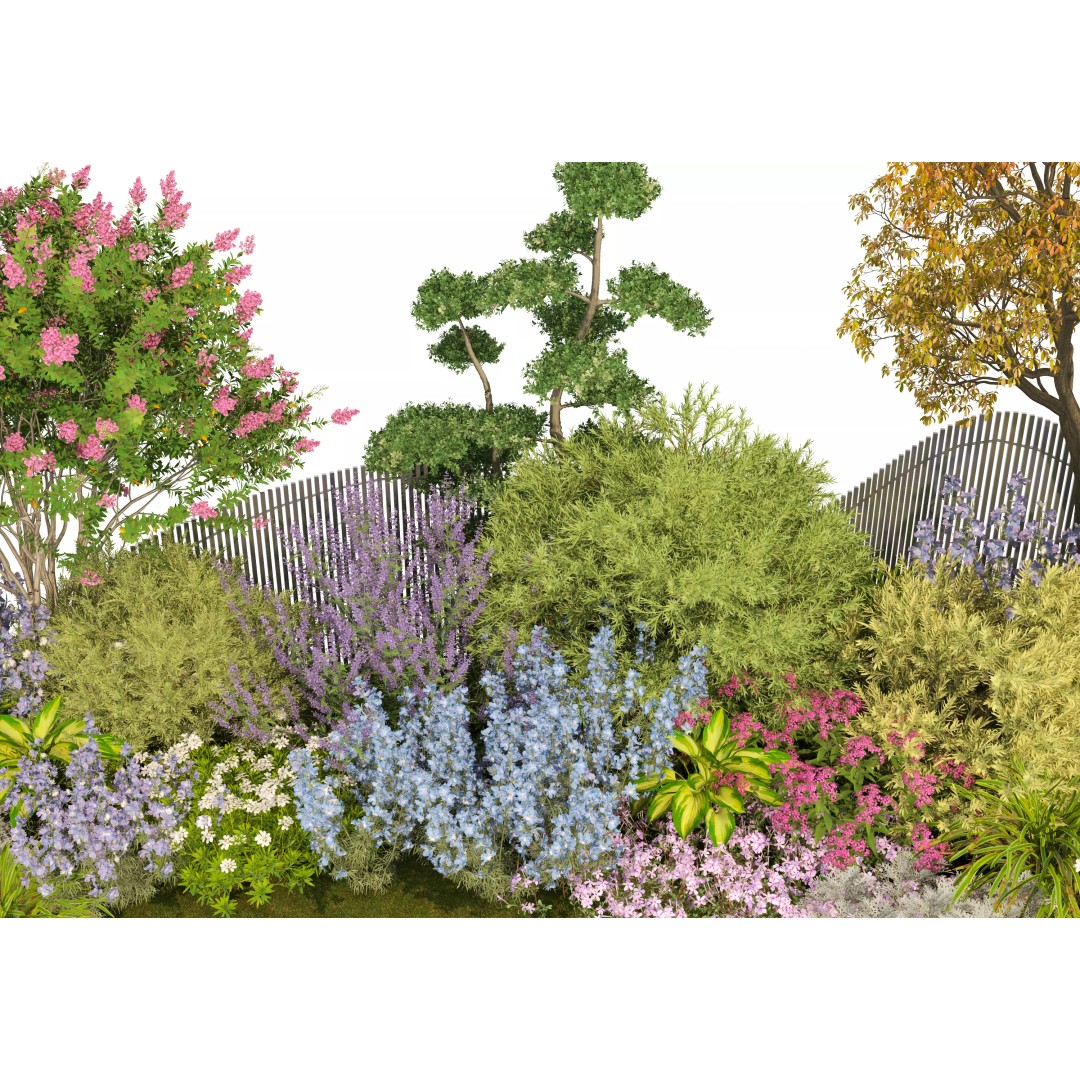 Flower Bed 3D Model – Realistic Garden Asset, FBX & OBJ Formats - View 10
