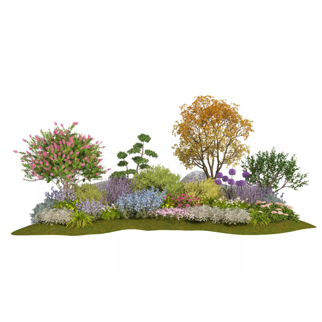 Flower Bed 3D Model – Realistic Garden Asset, FBX & OBJ Formats - View 2
