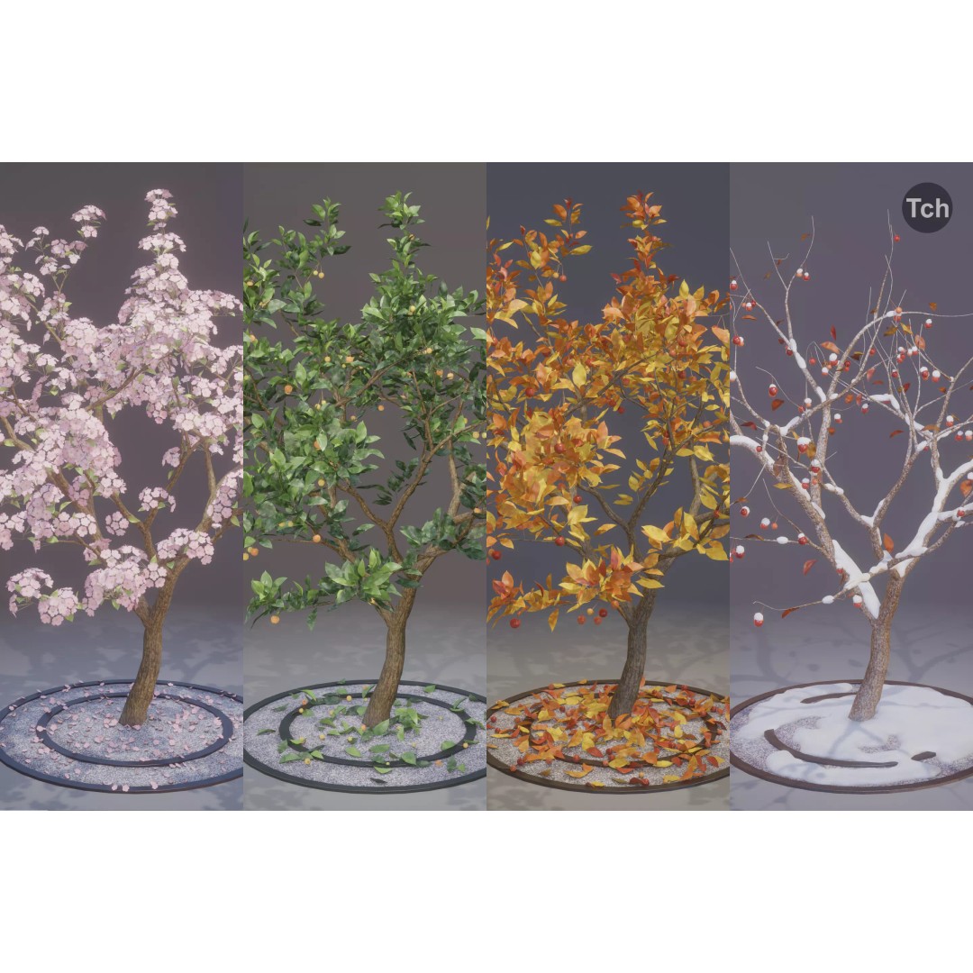Four Seasons Tree 3D Model – Realistic PBR Trees for Games, FBX & Blender - View 2