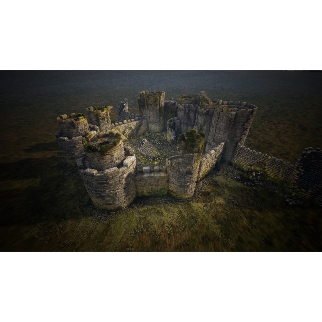 Overgrown Medieval Castle 3D Model – Low Poly Game Asset, FBX - View 4