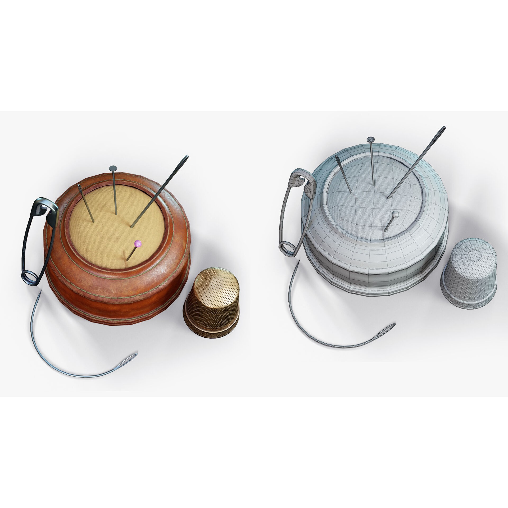 Needle Cushion Thimble Pins - Low-Poly Game-Ready 3D Model - View 3