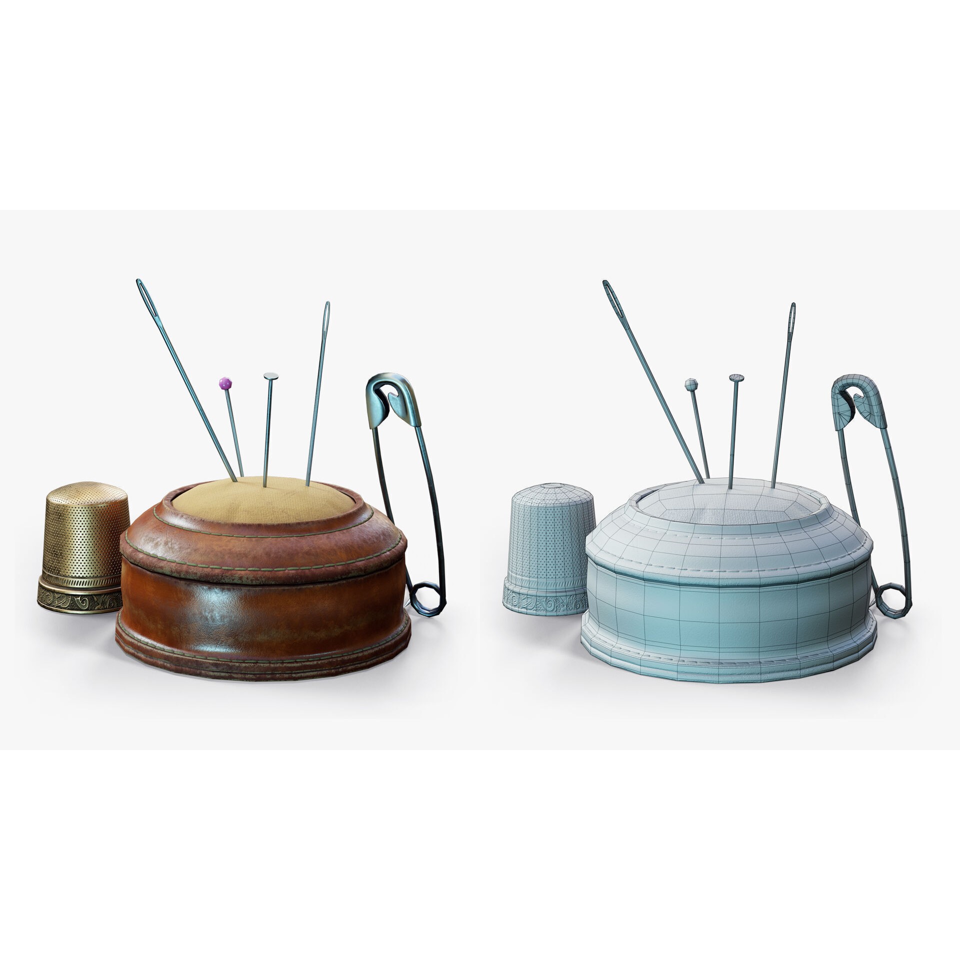 Needle Cushion Thimble Pins - Low-Poly Game-Ready 3D Model - View 4