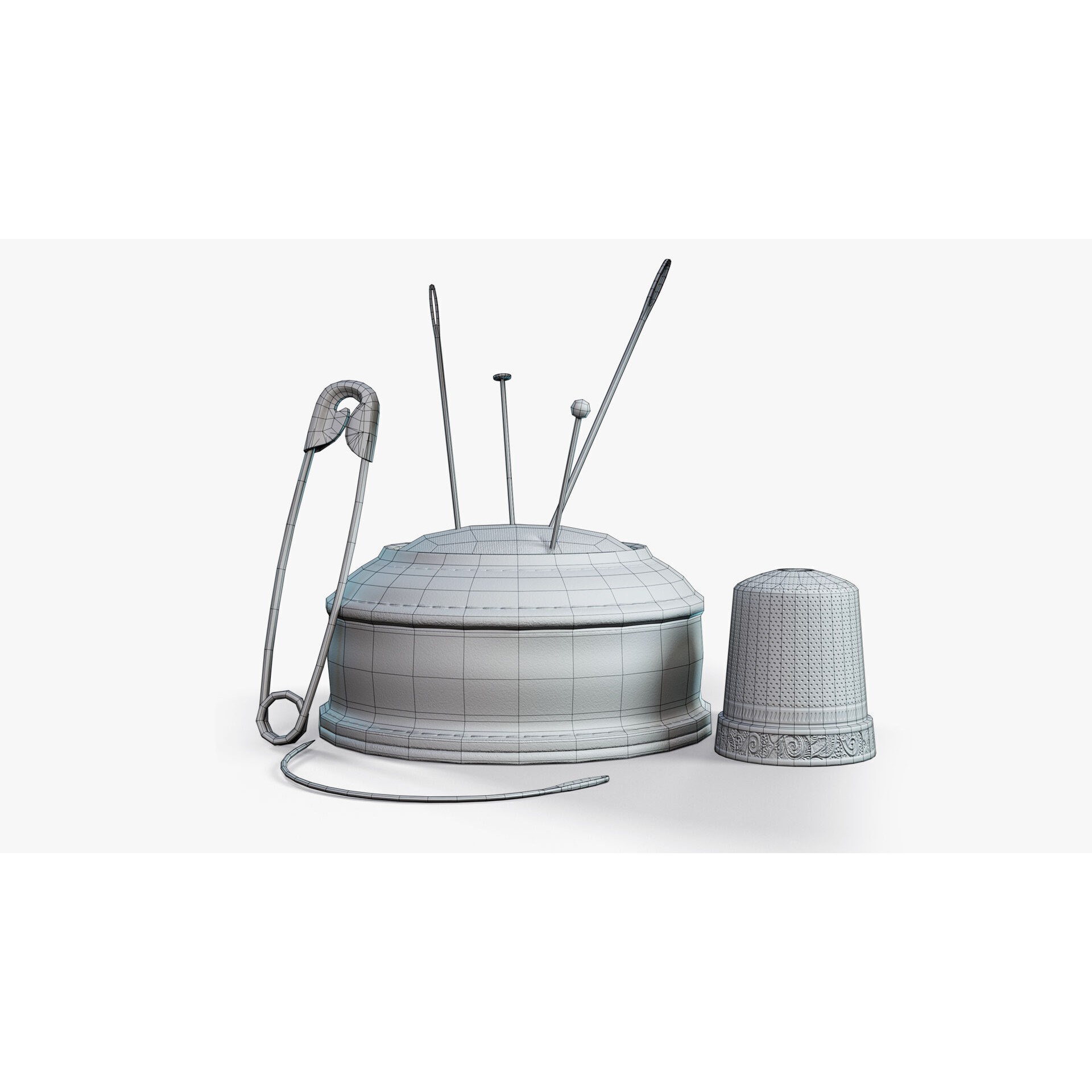 Needle Cushion Thimble Pins - Low-Poly Game-Ready 3D Model - View 6