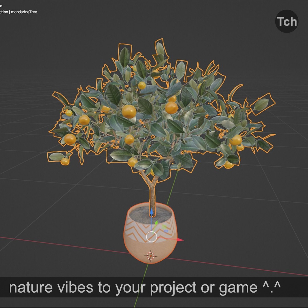 Mandarin Tree 3D Model – Low Poly Pot Plant with PBR Textures, FBX