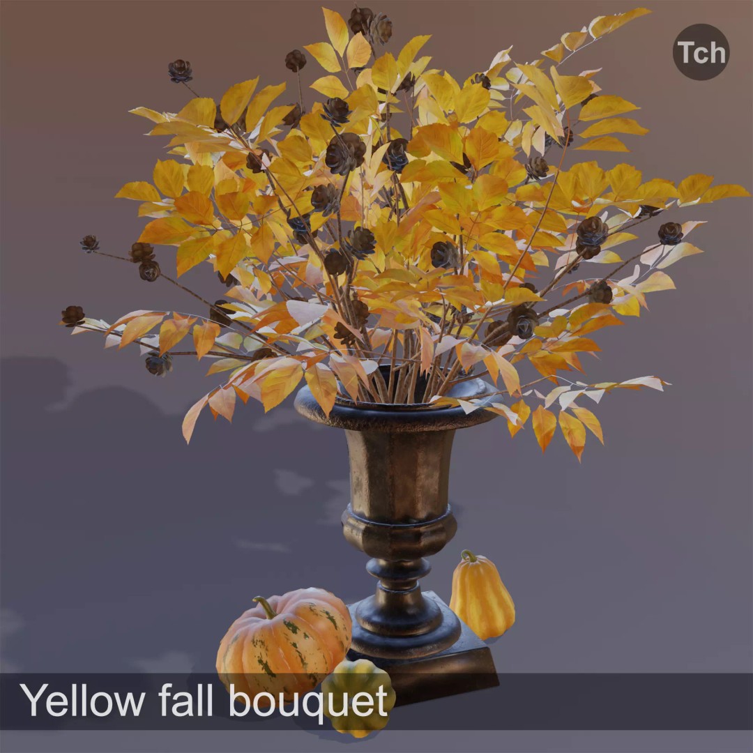 Yellow Fall Bouquet 3D Model – Low Poly PBR Asset for Decoration - View 2