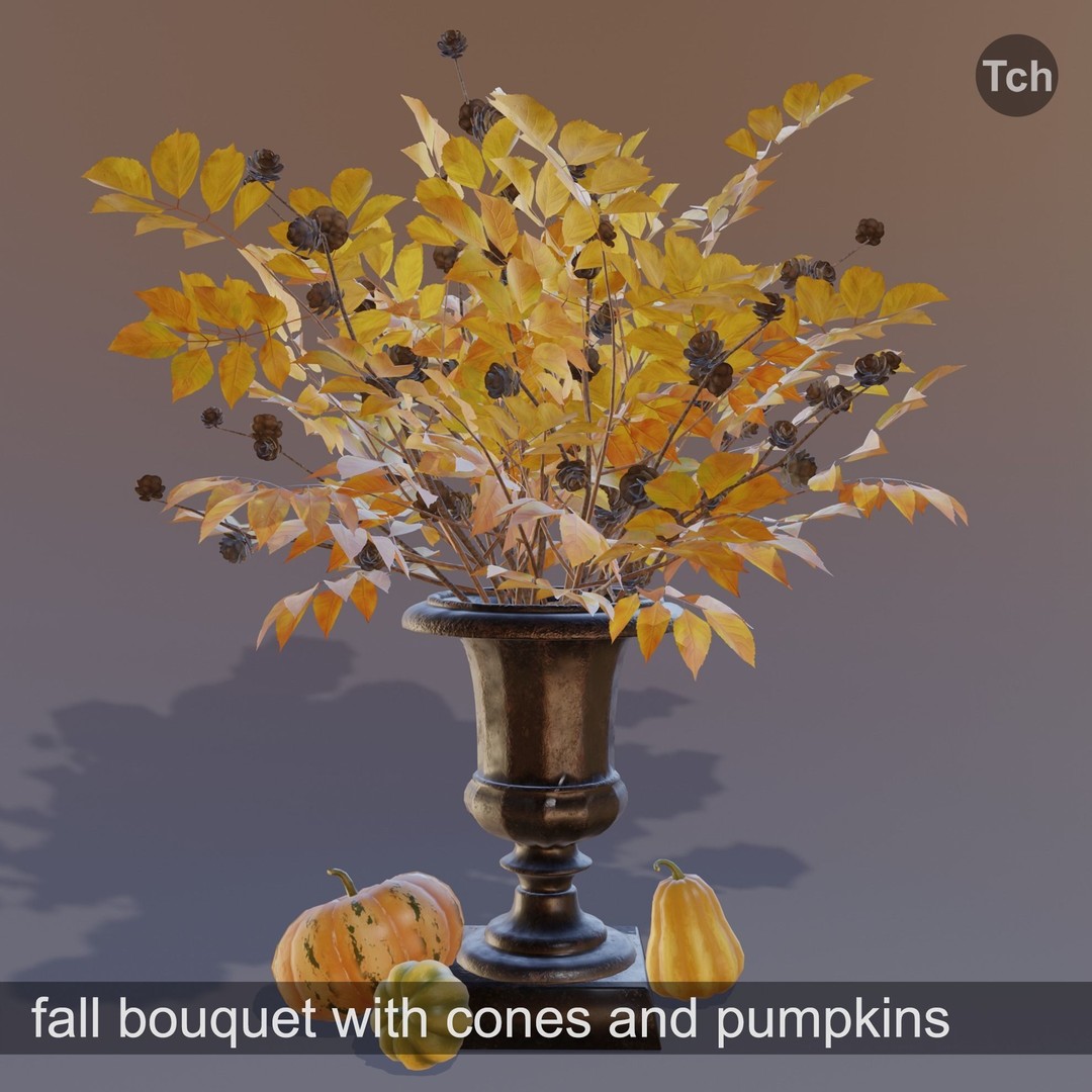 Yellow Fall Bouquet 3D Model – Low Poly PBR Asset for Decoration - View 3