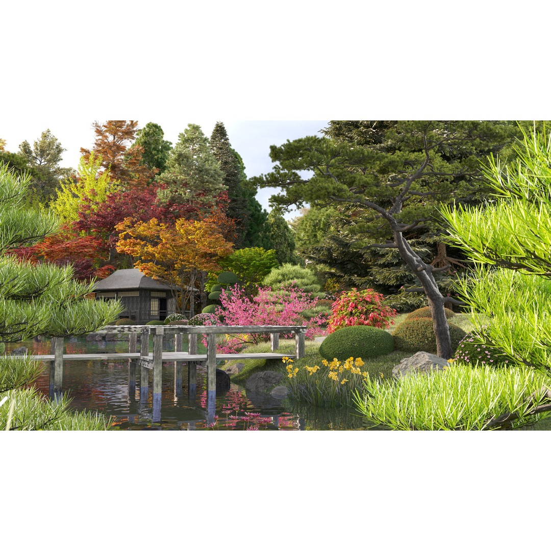 Japanese Garden 3D Model – High-Quality Plant Assets, FBX & PBR - View 3