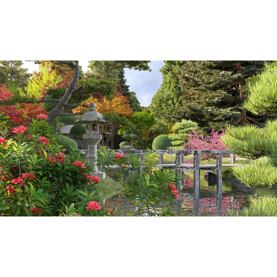 Japanese Garden 3D Model – High-Quality Plant Assets, FBX & PBR - View 4
