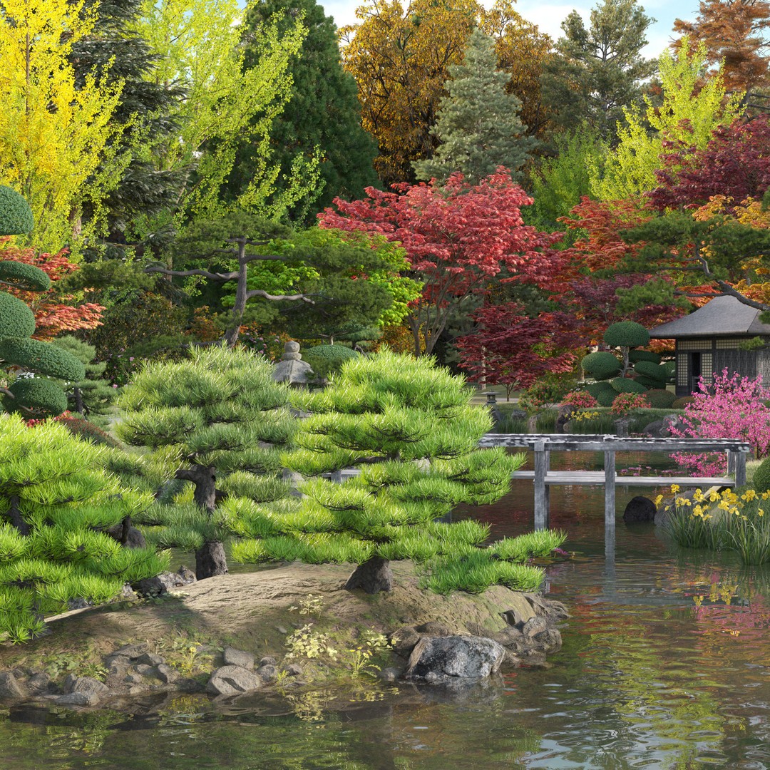 Japanese Garden 3D Model – High-Quality Plant Assets, FBX & PBR - View 5