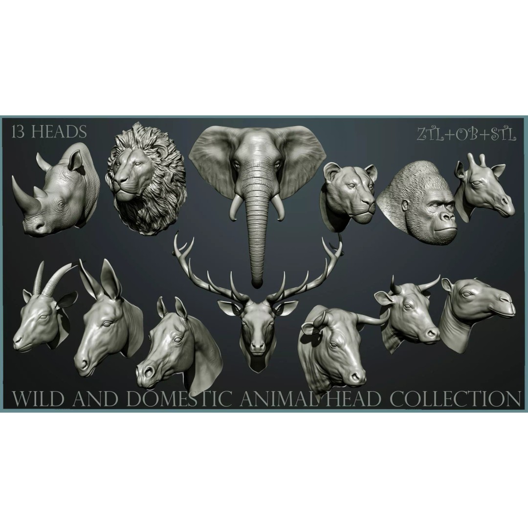 Animal Heads 3D Model – High Poly Collection, ZTL, OBJ, STL - View 2