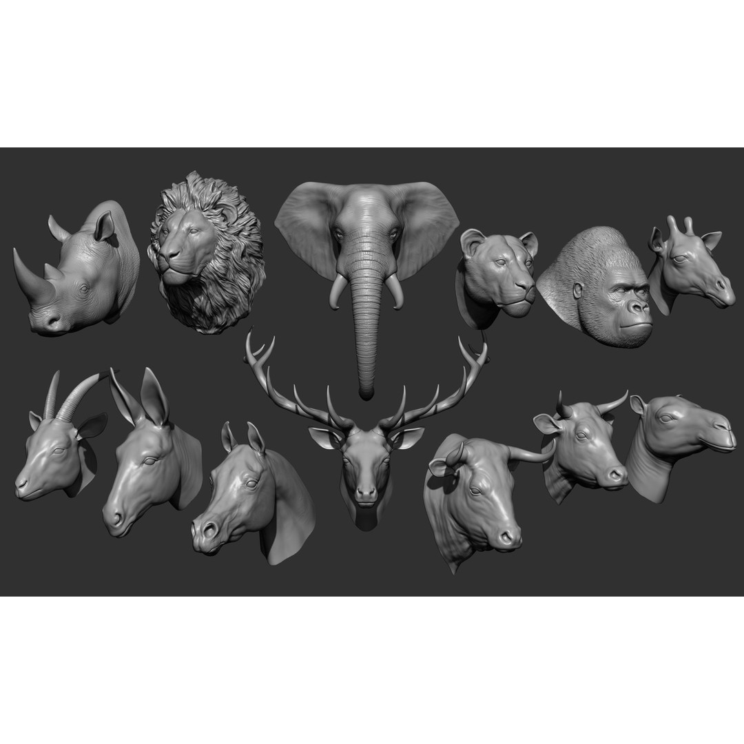 Animal Heads 3D Model – High Poly Collection, ZTL, OBJ, STL - View 3