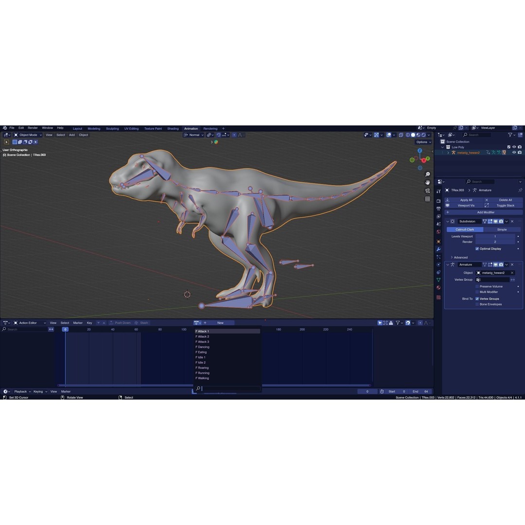 Tyrannosaurus Rex 3D Model – Low Poly Animated Rigged FBX - View 34
