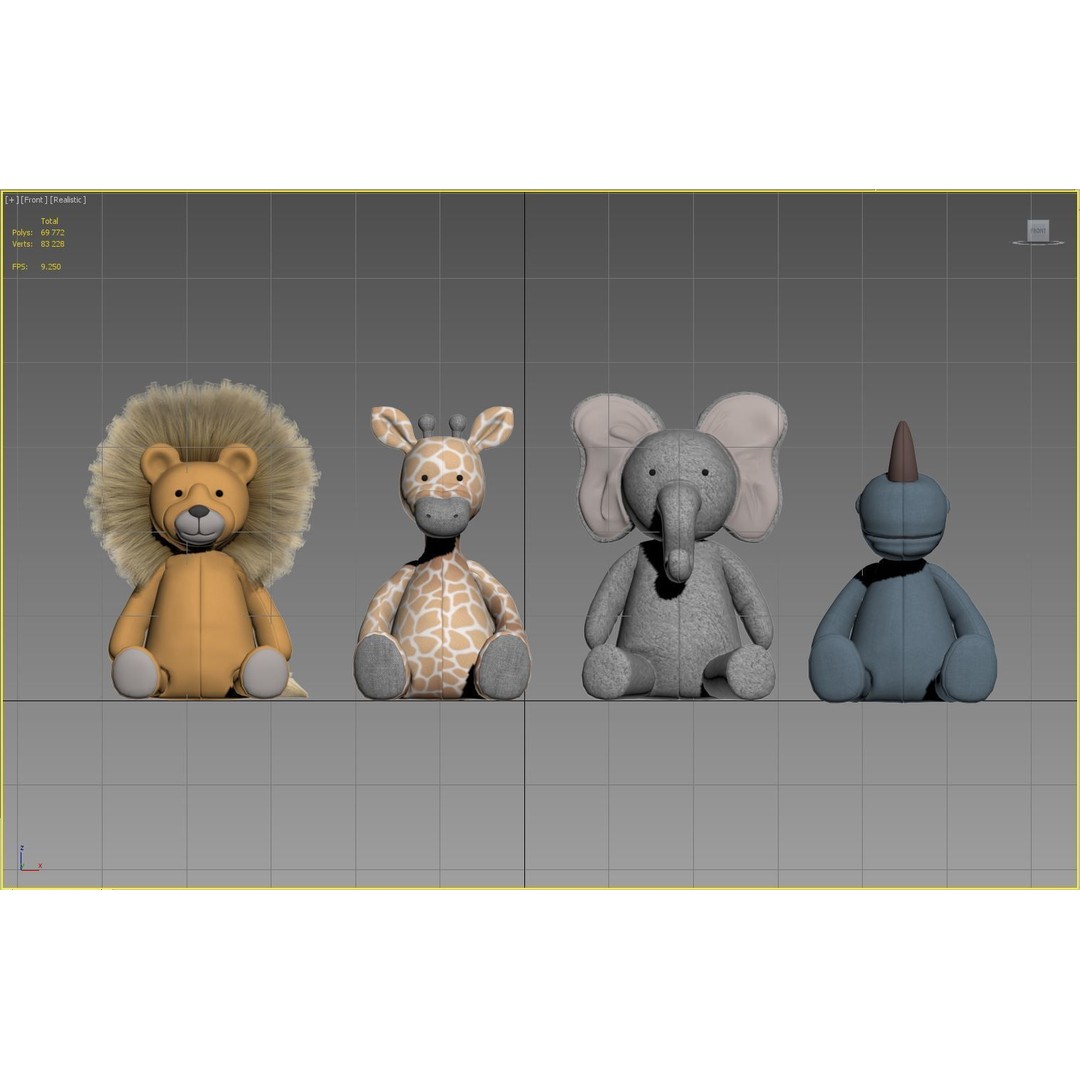 Plush Toys 3D Model – Cute Animal Characters, FBX, PBR Textures
