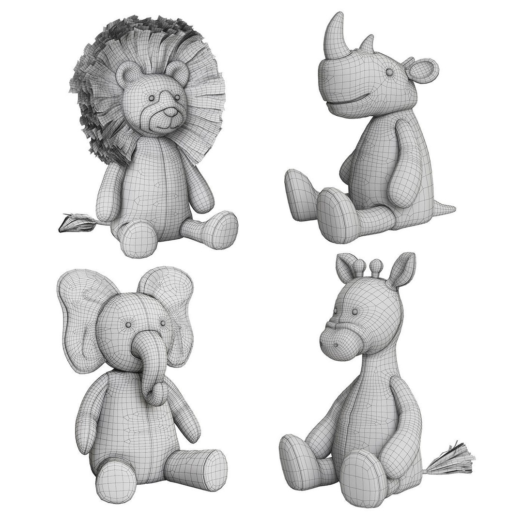 Plush Toys 3D Model – Cute Animal Characters, FBX, PBR Textures - View 7