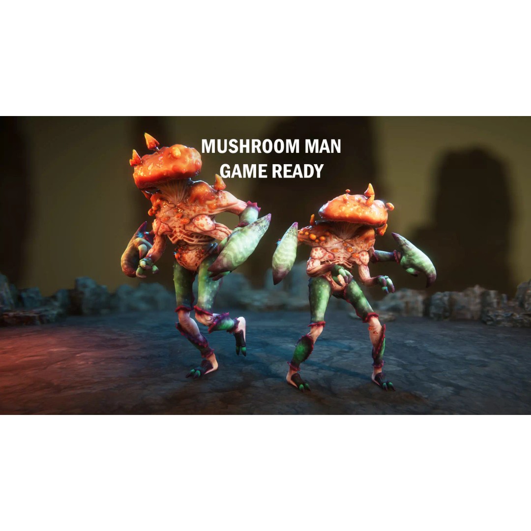 Mushroom Man 3D Model – Low Poly Game Asset with Animations, FBX - View 2