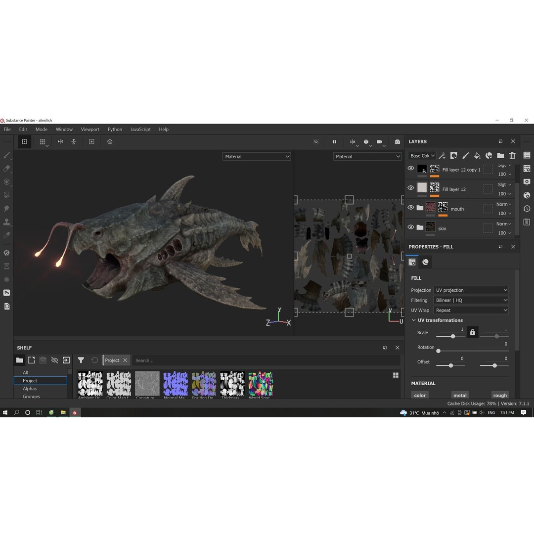 Alien Monster Fish 3D Model – Low Poly Rigged PBR Asset, FBX - View 22