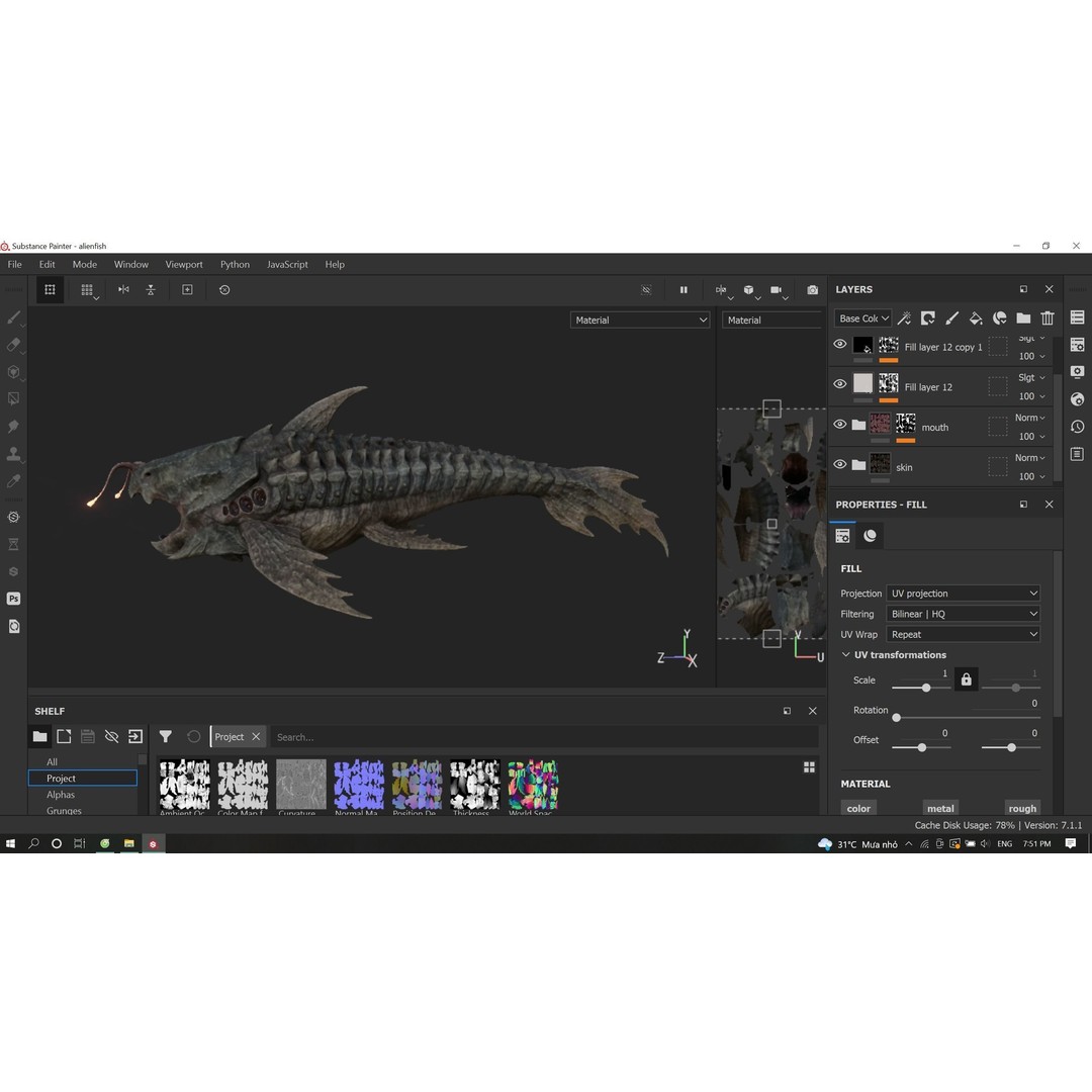 Alien Monster Fish 3D Model – Low Poly Rigged PBR Asset, FBX - View 24