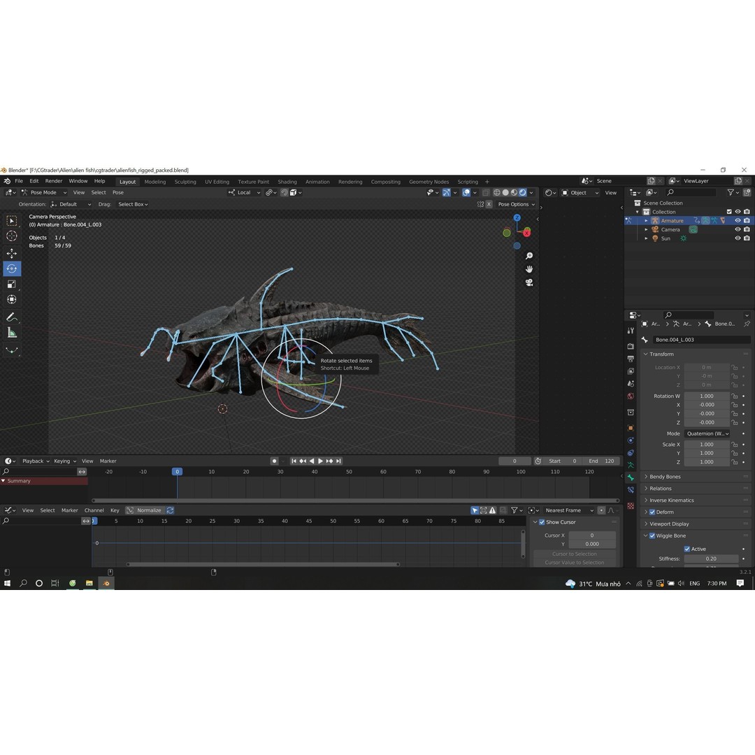 Alien Monster Fish 3D Model – Low Poly Rigged PBR Asset, FBX - View 25