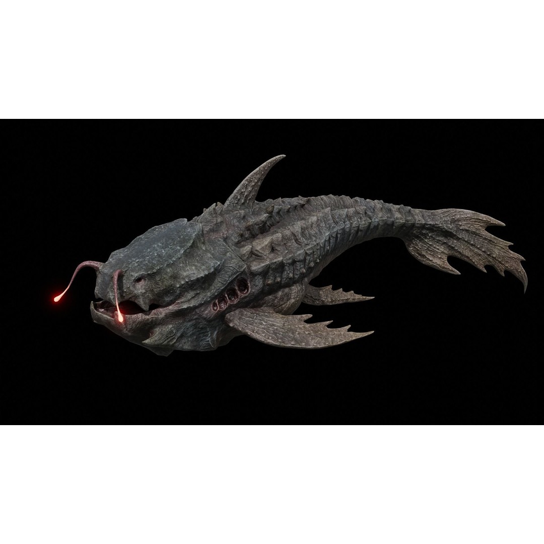 Alien Monster Fish 3D Model – Low Poly Rigged PBR Asset, FBX - View 30