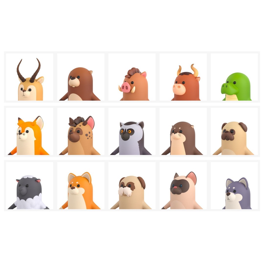 Rigged Animal Character Pack 3D Model – Cartoon Style, FBX, Game Ready - View 10