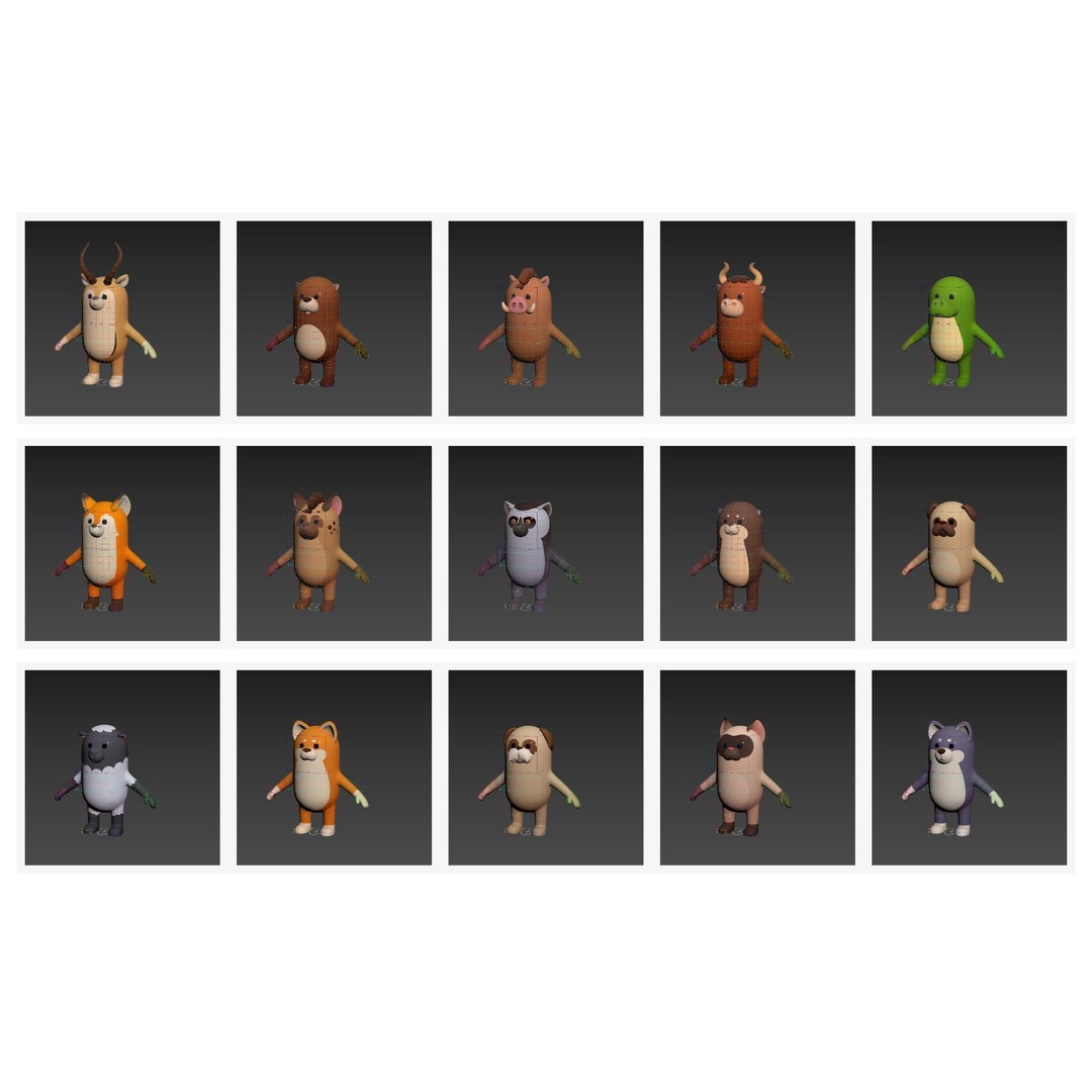 Rigged Animal Character Pack 3D Model – Cartoon Style, FBX, Game Ready - View 11