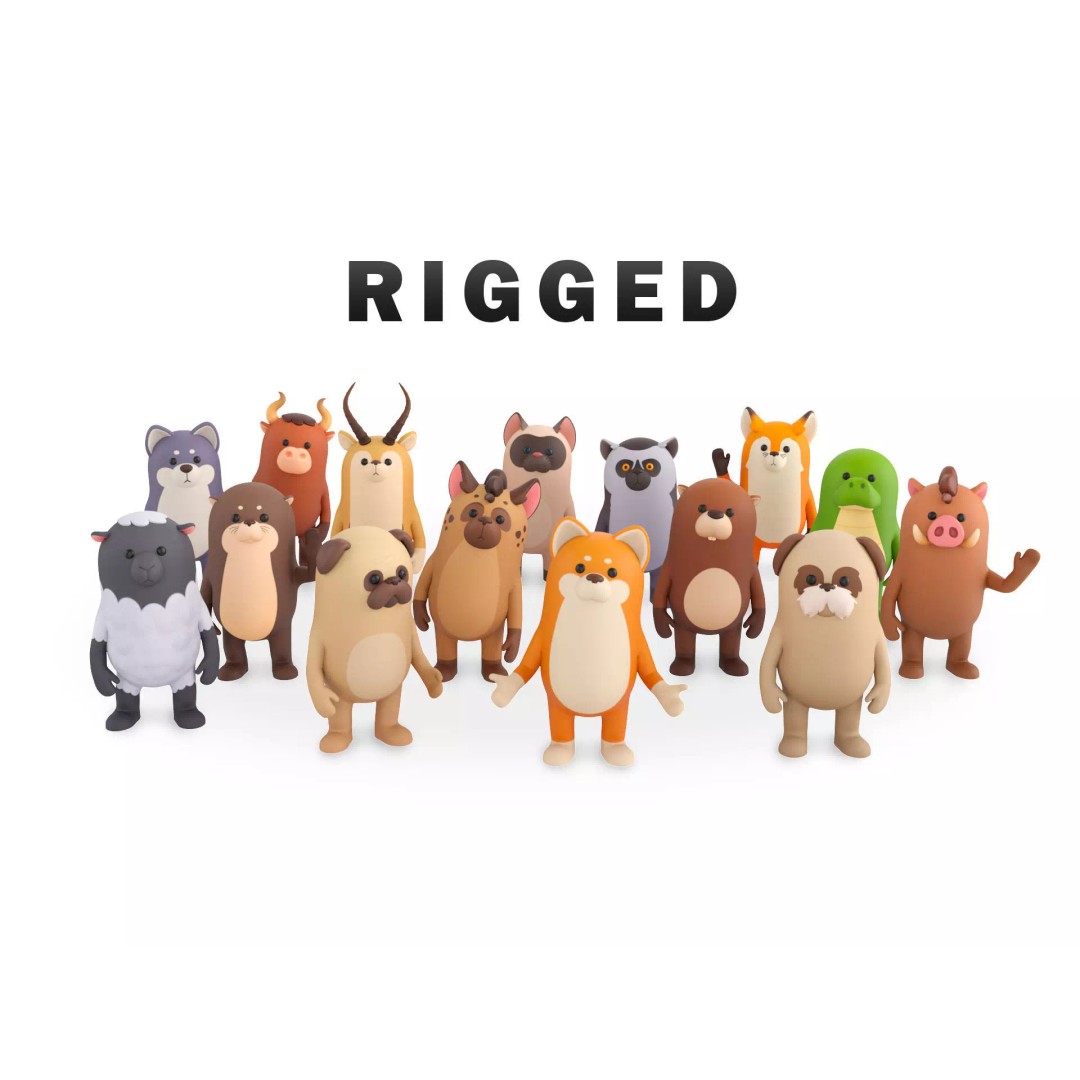 Rigged Animal Character Pack 3D Model – Cartoon Style, FBX, Game Ready - View 2