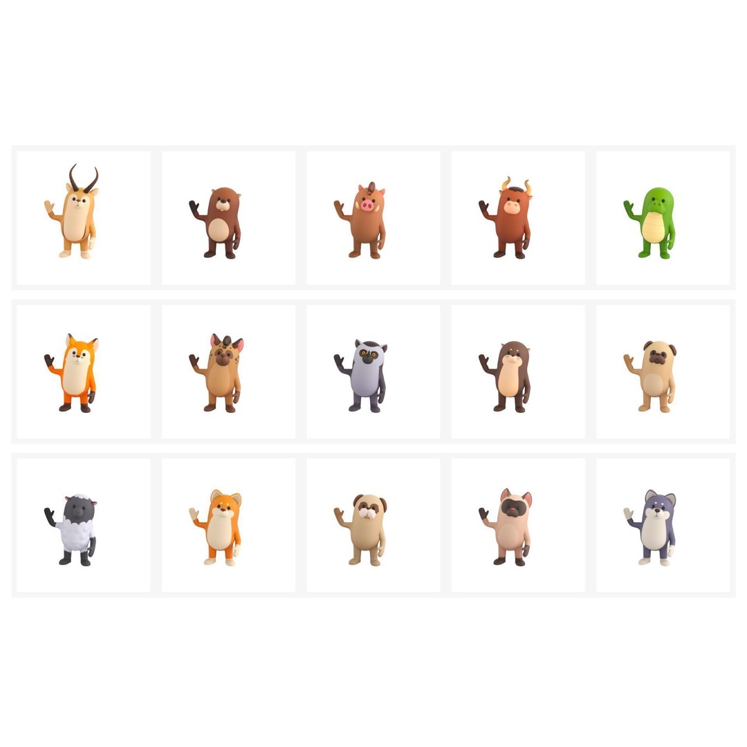 Rigged Animal Character Pack 3D Model – Cartoon Style, FBX, Game Ready - View 3