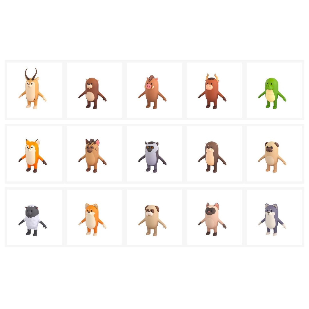 Rigged Animal Character Pack 3D Model – Cartoon Style, FBX, Game Ready - View 4