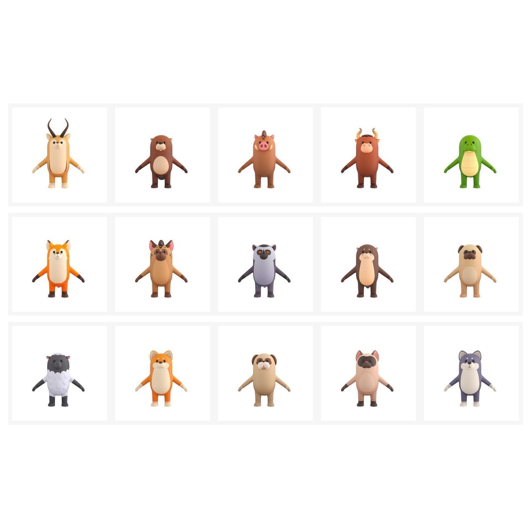 Rigged Animal Character Pack 3D Model – Cartoon Style, FBX, Game Ready - View 5