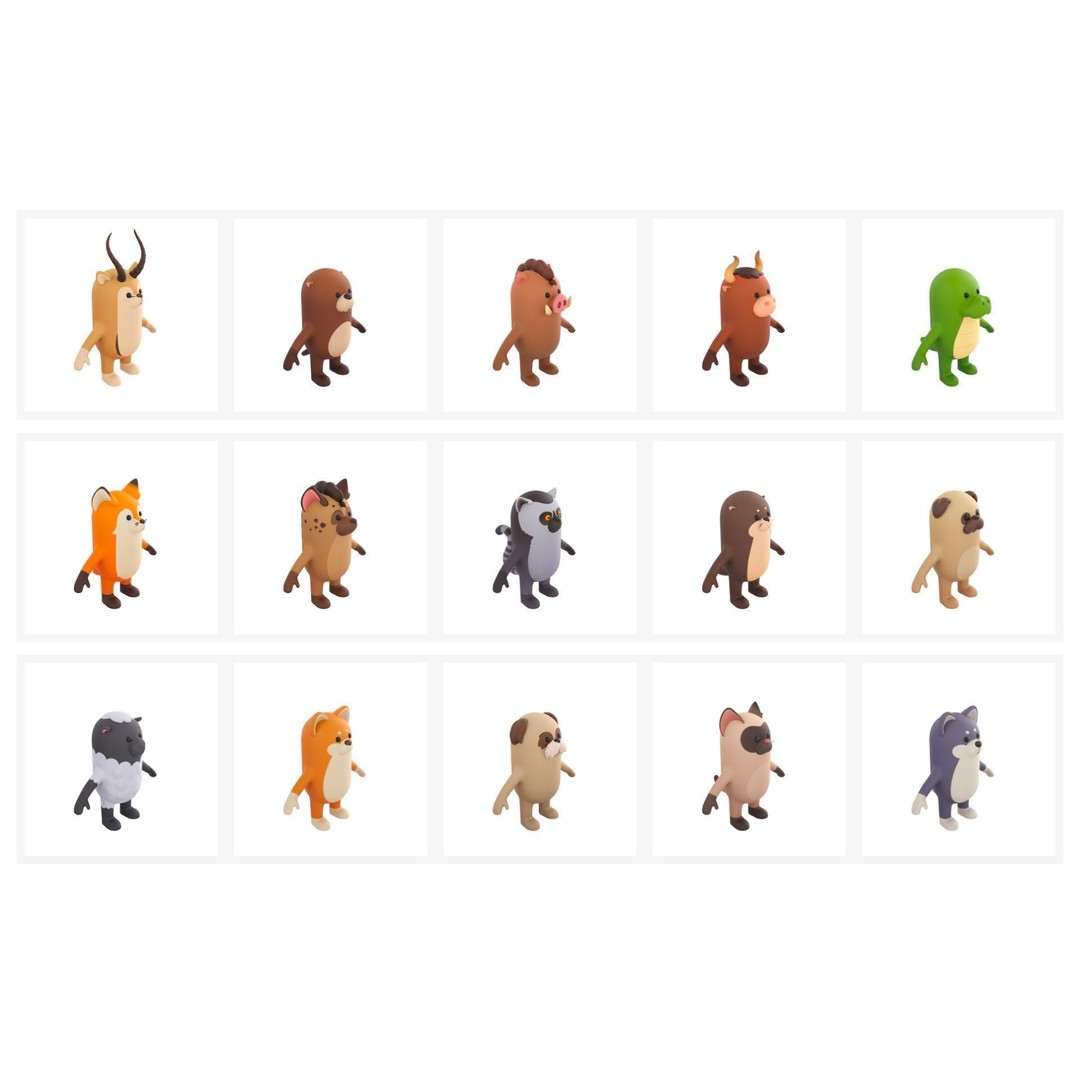 Rigged Animal Character Pack 3D Model – Cartoon Style, FBX, Game Ready - View 6