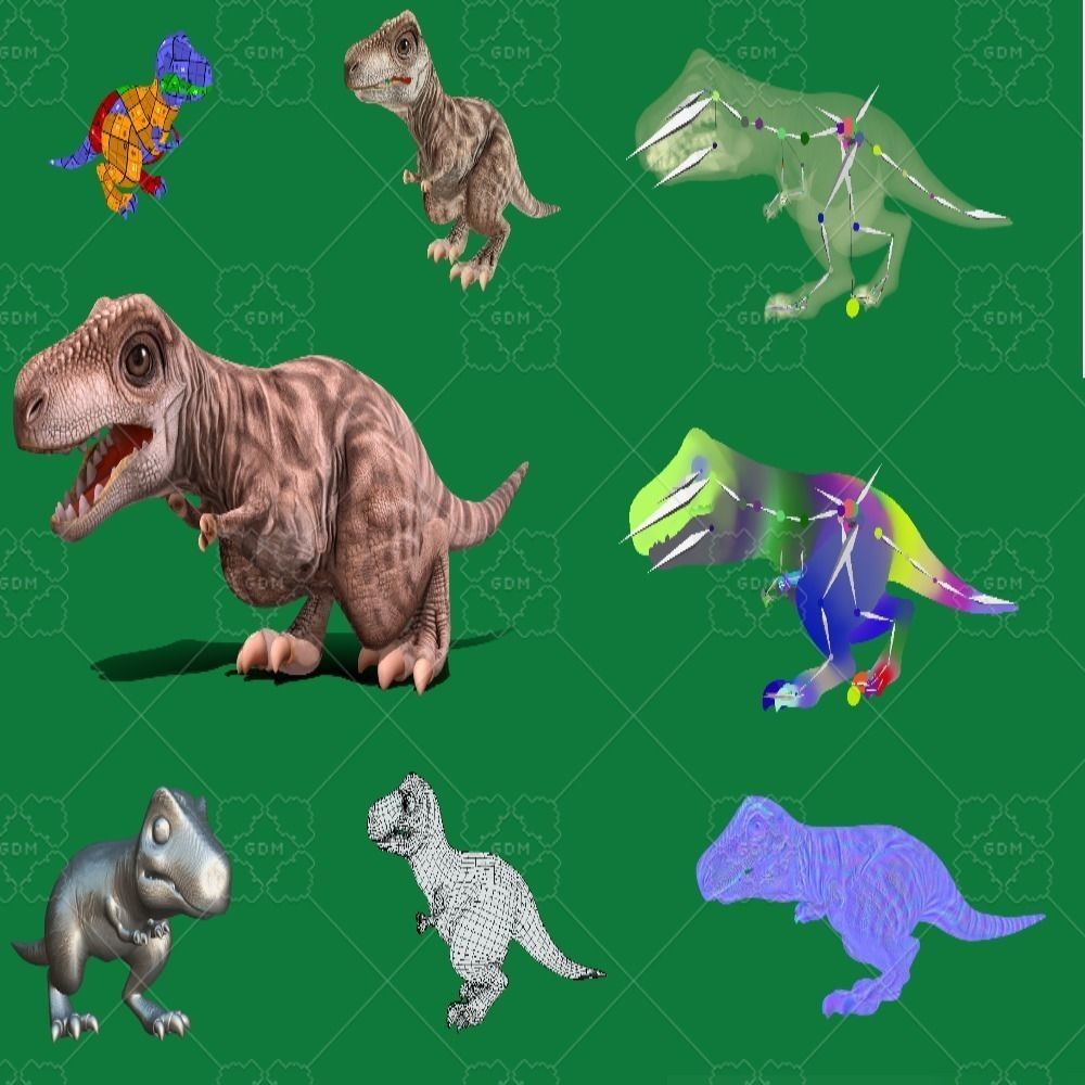 Baby T-Rex 3D Model – Low Poly Game Ready Character, FBX & Blender - View 4