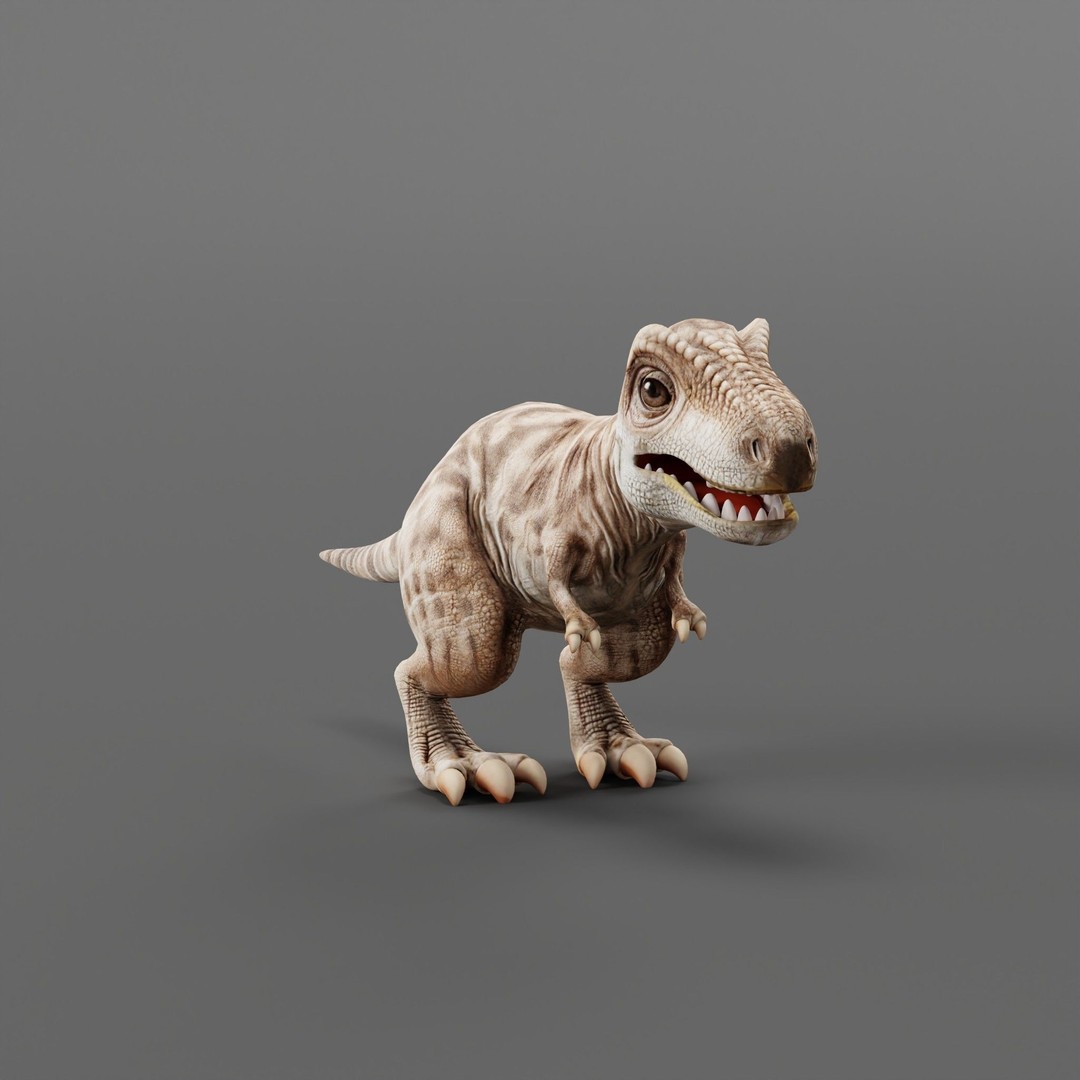 Baby T-Rex 3D Model – Low Poly Game Ready Character, FBX & Blender - View 6