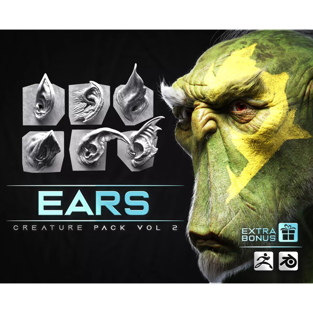 Creature Ear 3D Model – High Poly VDM Sculpt, OBJ, FBX Formats - View 2