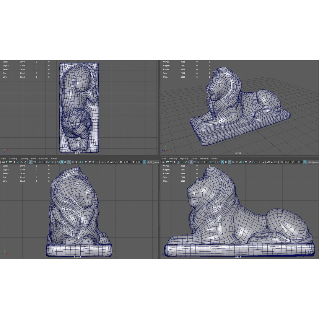Sitting Lion Statue 3D Model – Low Poly Sculpture with PBR Textures - View 10