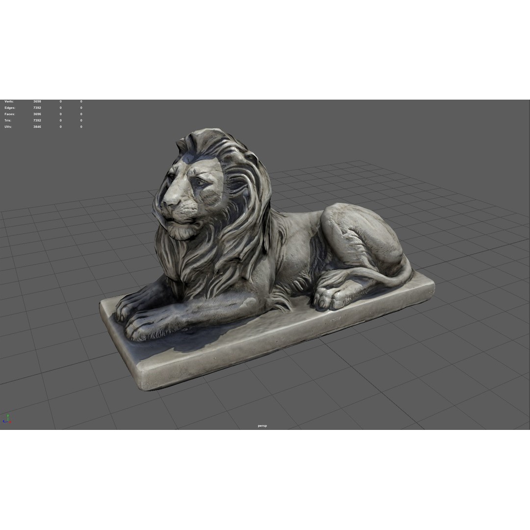 Sitting Lion Statue 3D Model – Low Poly Sculpture with PBR Textures - View 5