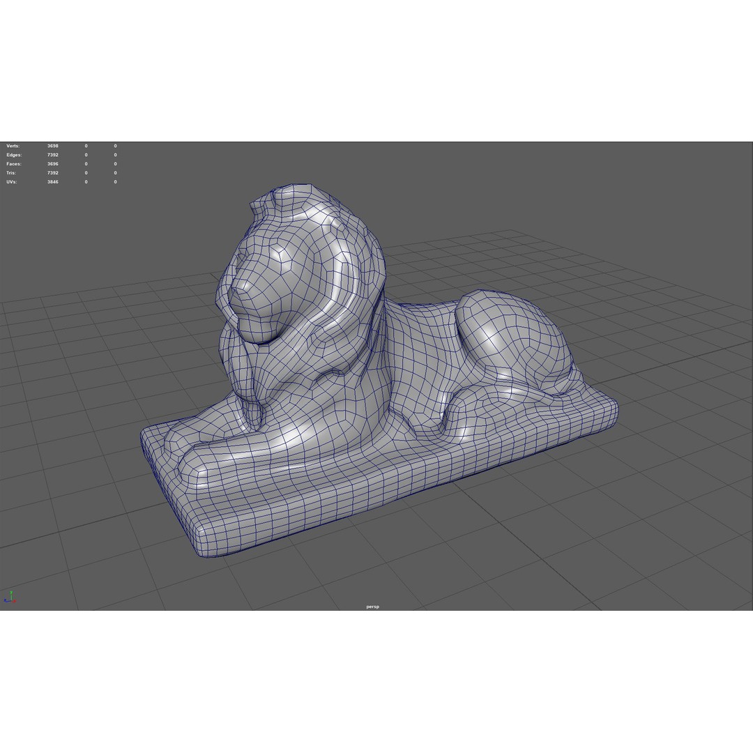 Sitting Lion Statue 3D Model – Low Poly Sculpture with PBR Textures - View 7