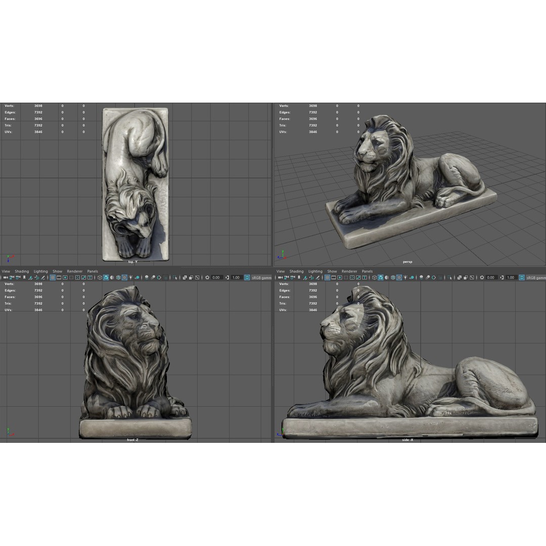 Sitting Lion Statue 3D Model – Low Poly Sculpture with PBR Textures - View 8