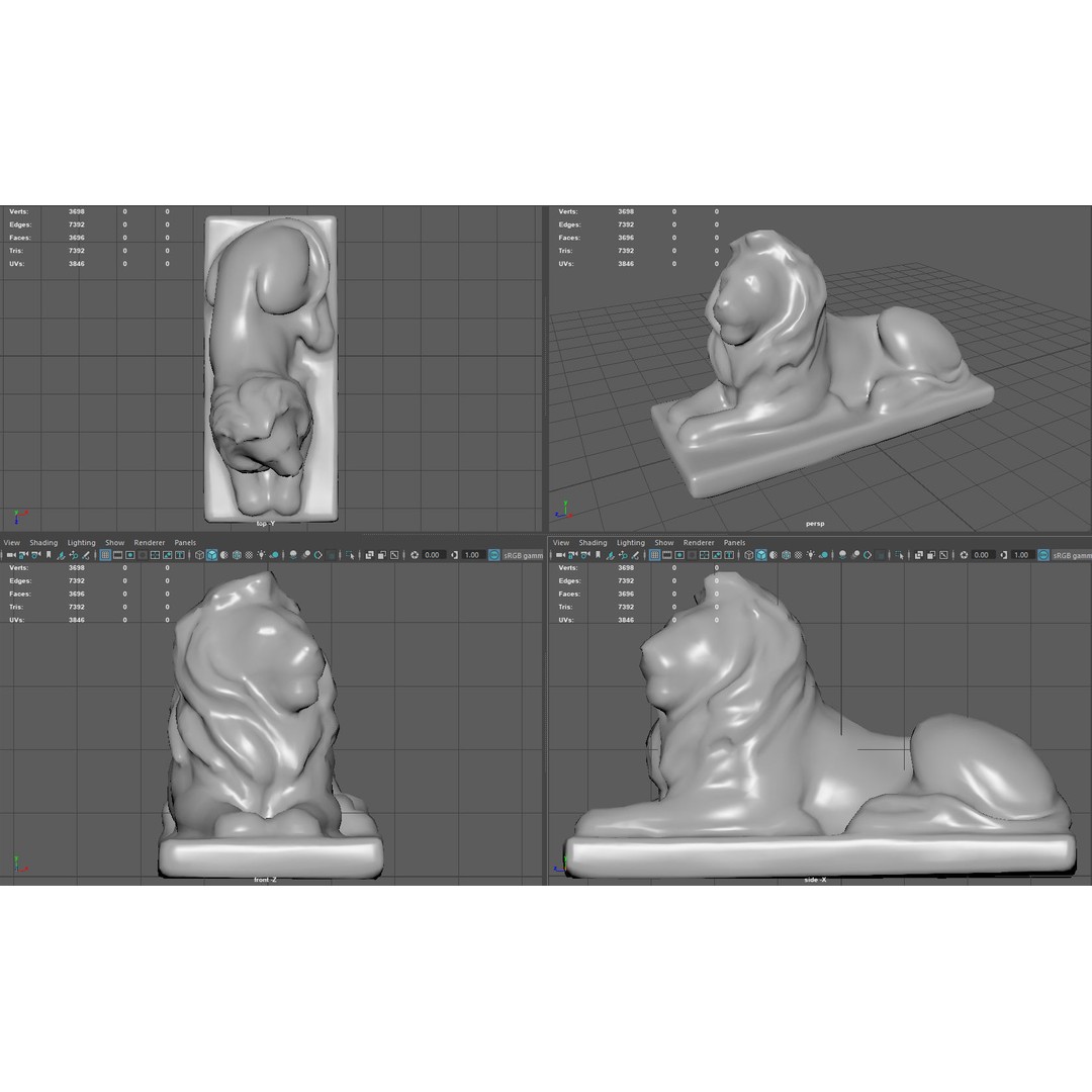 Sitting Lion Statue 3D Model – Low Poly Sculpture with PBR Textures - View 9