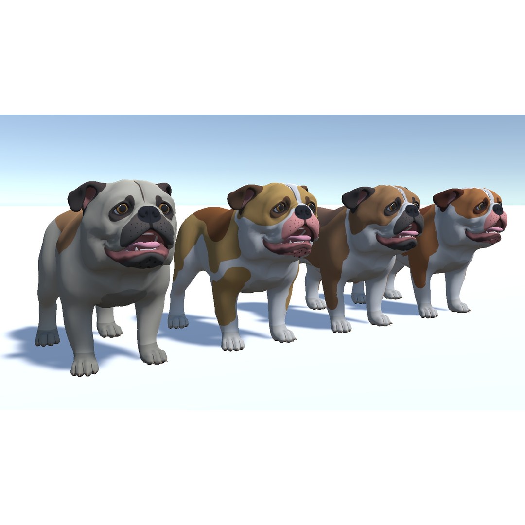 Cartoon Bulldog 3D Model – Low Poly Rigged Character with Animations - View 10