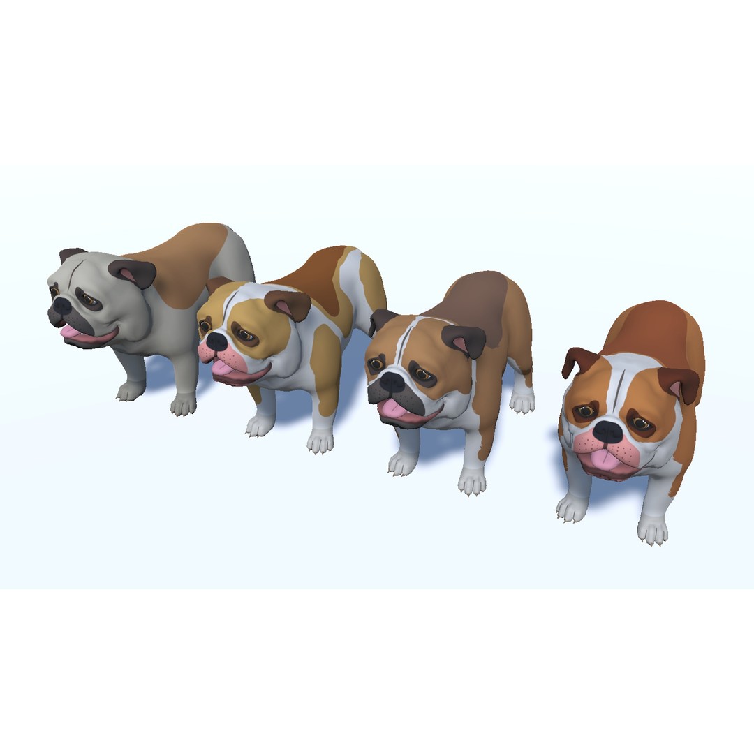 Cartoon Bulldog 3D Model – Low Poly Rigged Character with Animations - View 11
