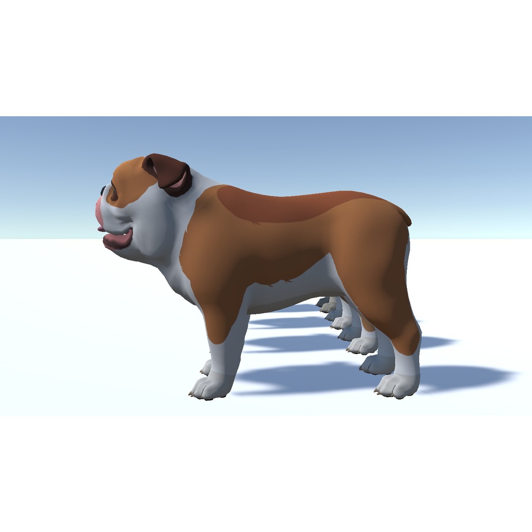 Cartoon Bulldog 3D Model – Low Poly Rigged Character with Animations - View 12