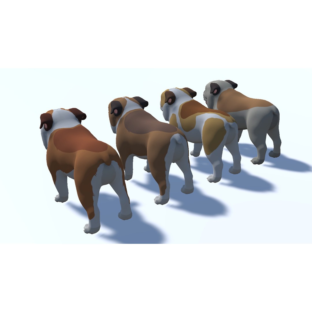 Cartoon Bulldog 3D Model – Low Poly Rigged Character with Animations - View 13