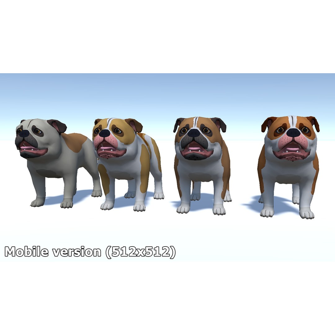 Cartoon Bulldog 3D Model – Low Poly Rigged Character with Animations - View 14