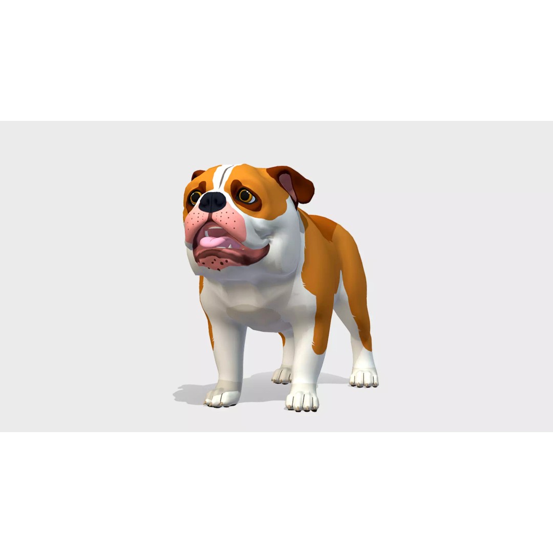 Cartoon Bulldog 3D Model – Low Poly Rigged Character with Animations - View 2