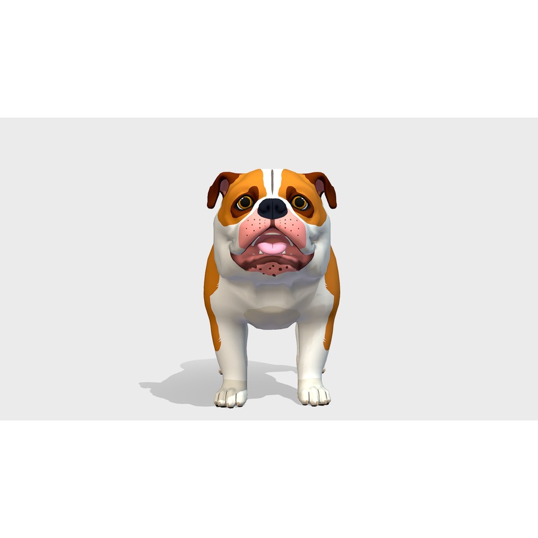 Cartoon Bulldog 3D Model – Low Poly Rigged Character with Animations - View 3