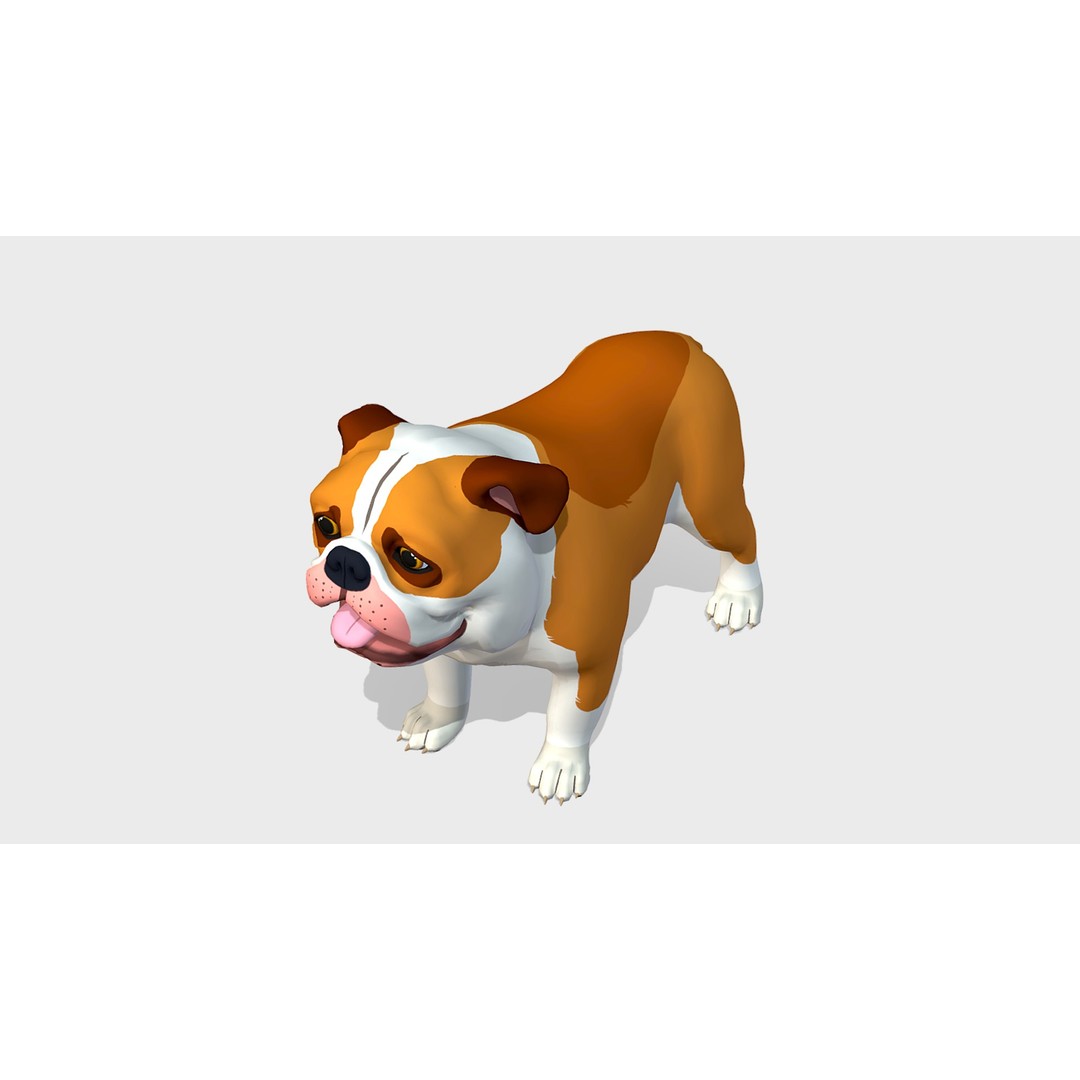 Cartoon Bulldog 3D Model – Low Poly Rigged Character with Animations - View 4
