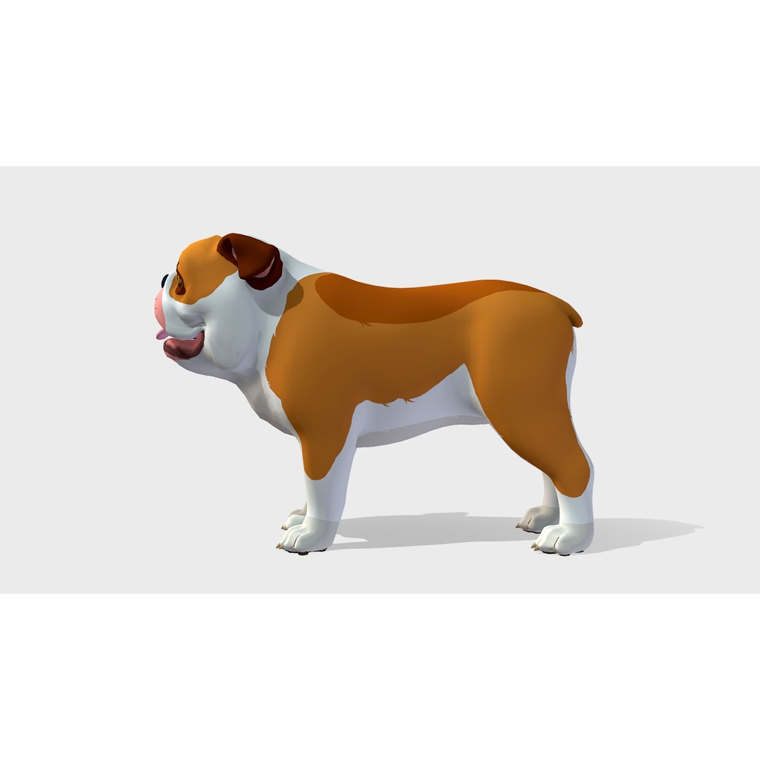 Cartoon Bulldog 3D Model – Low Poly Rigged Character with Animations - View 5